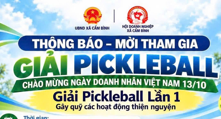 Giải Pickleball xã Cẩm Bình lần thứ Nhất năm 2026 dự kiến tổ chức ngày 4/10.