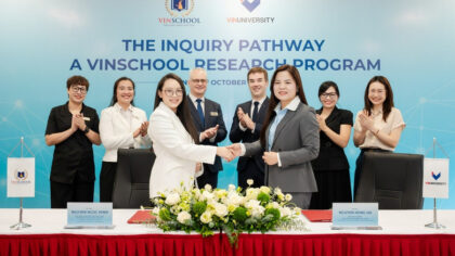 Thạc sĩ giáo dục Nguyễn Ngọc Minh - Phó Tổng Giám đốc khối Học thuật & Đảm bảo Chất lượng Giáo dục, Vinschool và bà Nguyễn Hồng Hà - Phó Hiệu trưởng phụ trách Vận hành học thuật VinUni - cùng các đại diện từ Vinschool và VinUni tại Lễ Công bố hợp tác ngày 5/10 vừa qua.